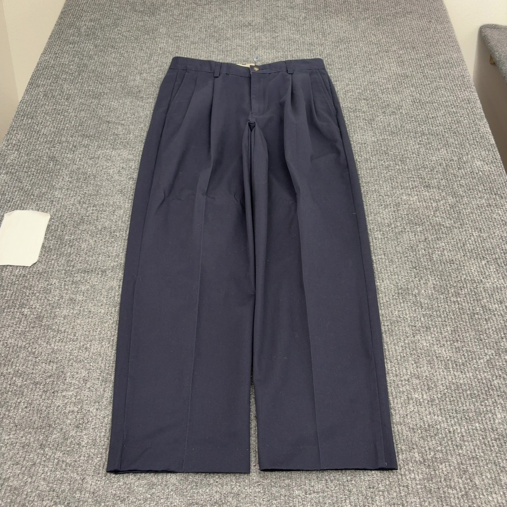 Eddie Bauer Pants Mens 34 Blue Cotton Pleated Wrinkle Resistant Relaxed Fit Prep